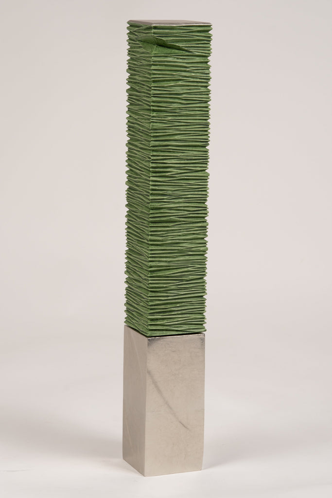 The core of self_tvlsctf1, MASAYUKI TSUBOTA, 2023Gesso, powdered mineral pigments on basswood, tin foil10.0 × 10.0 × 69.0 cm