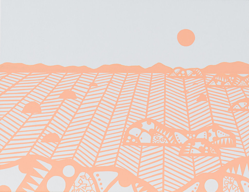Kujūku Islands／Nagasaki, AHHI CHOI, 2025Acrylic on canvas31.8 × 41.0 cmI visited the Kujukushima Islands in Nagasaki at dusk. Soft sunlight gently illuminated the islands, gradually slanting as it painted the sea surface in shades of orange. A calm atmosphere, free from any sense of urgency, filled the entire scene. The unique landscape formed by the intricate arrangement of islands of various sizes intertwined with the soft memory of that evening, and together they gave birth to this work. It was a moment during my journey that made me realize there are still so many beautiful landscapes in Japan that I have yet to discover.