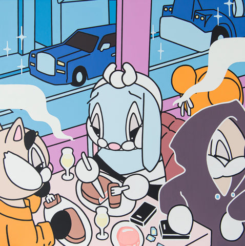 Right hire,Right now, ARUTA SOUP, 2025Acrylic on canvas128.0 × 128.0 × 4.0 cm