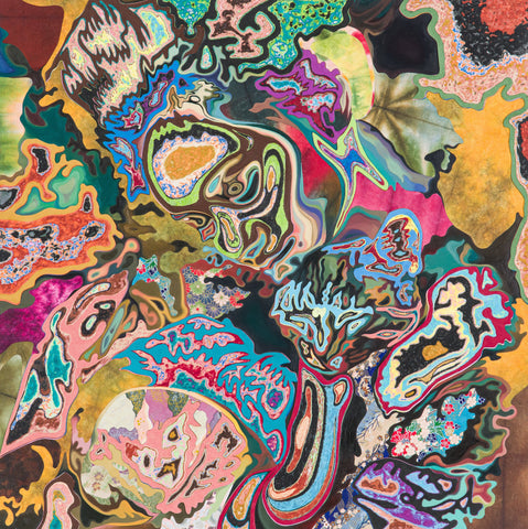 Woman with Cat, AZUKI FURUYA, 2025Oil, Acrylic and mixed media on board65.2 × 65.2 cm