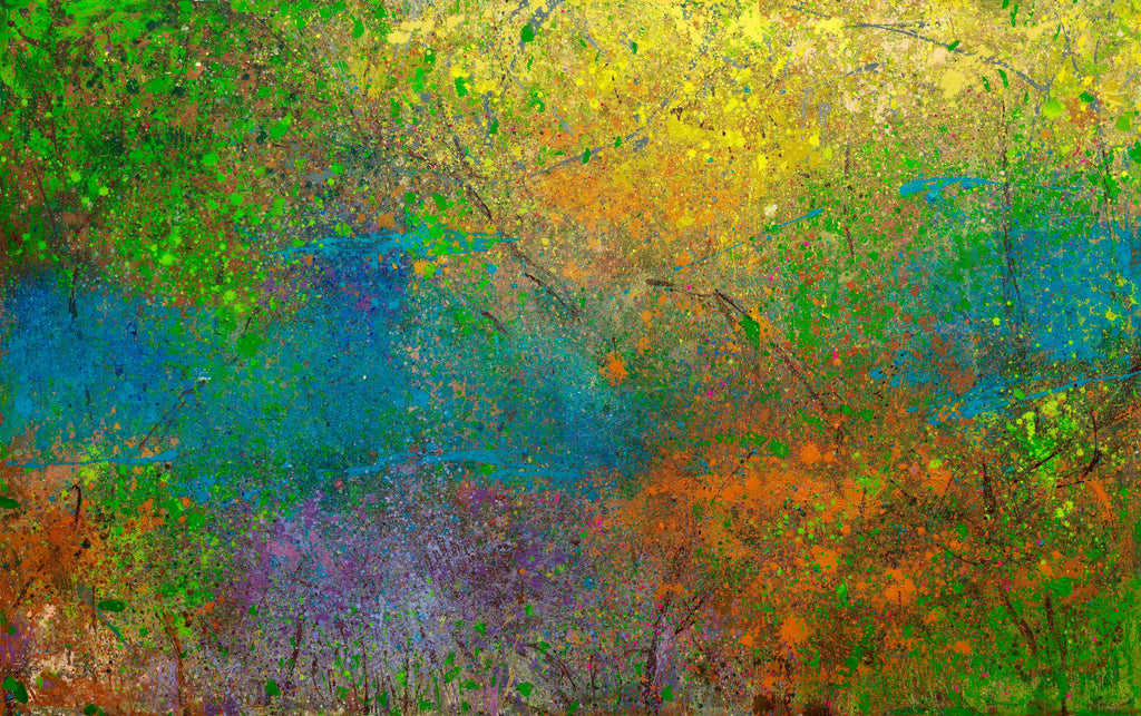 The Sleeping Brooks were Stirred by the Whisper of the Tree God, PEI BAO, 2025Handmade paper, Tempera, Printing Ink and oil color206.0 × 330.0 cm