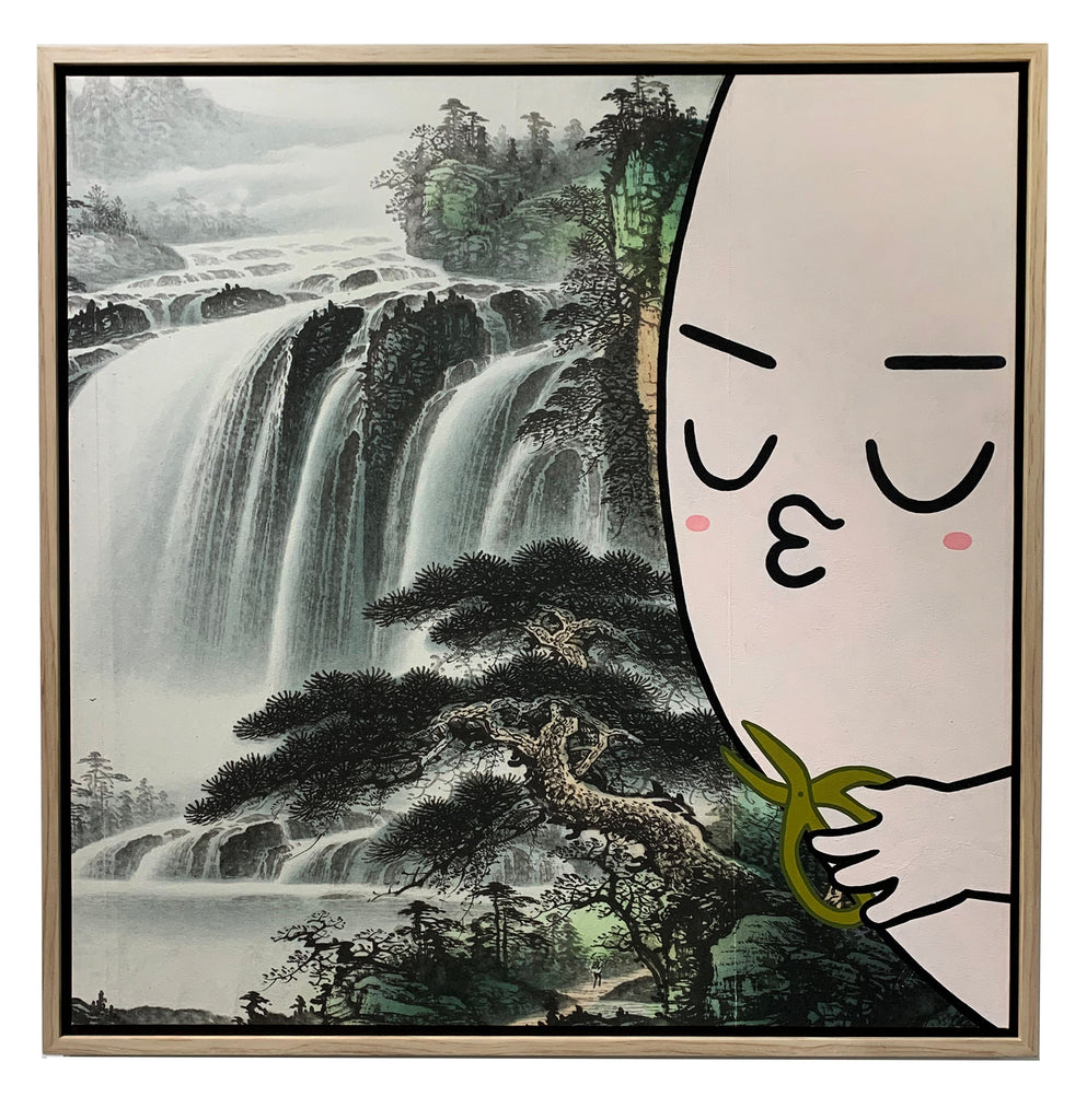 Snip, Snip, BRENDA TAN, 2022Acrylic on found painting (rice paper)56.0 × 56.0 cm