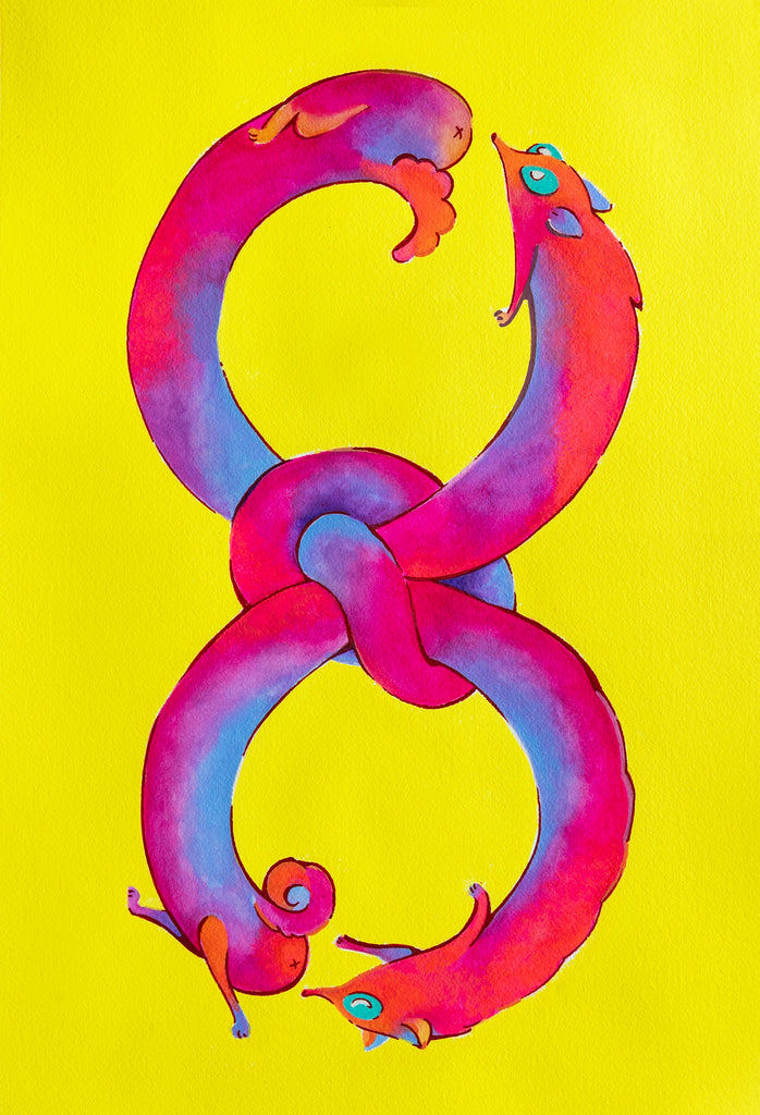 Love Language II: The Sync, CLASUTTA, 2026Watercolor, Acrylic, Marker on paper30.0 × 44.0 × 5.0 cm