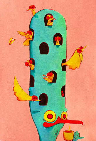 Love Language III: The Thinking, CLASUTTA, 2026Watercolor, Acrylic, Marker on paper30.0 × 44.0 × 5.0 cm