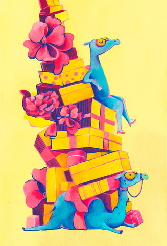 Love Language IV: The Offering, CLASUTTA, 2026Watercolor, Acrylic, Marker on paper30.0 × 44.0 × 5.0 cm
