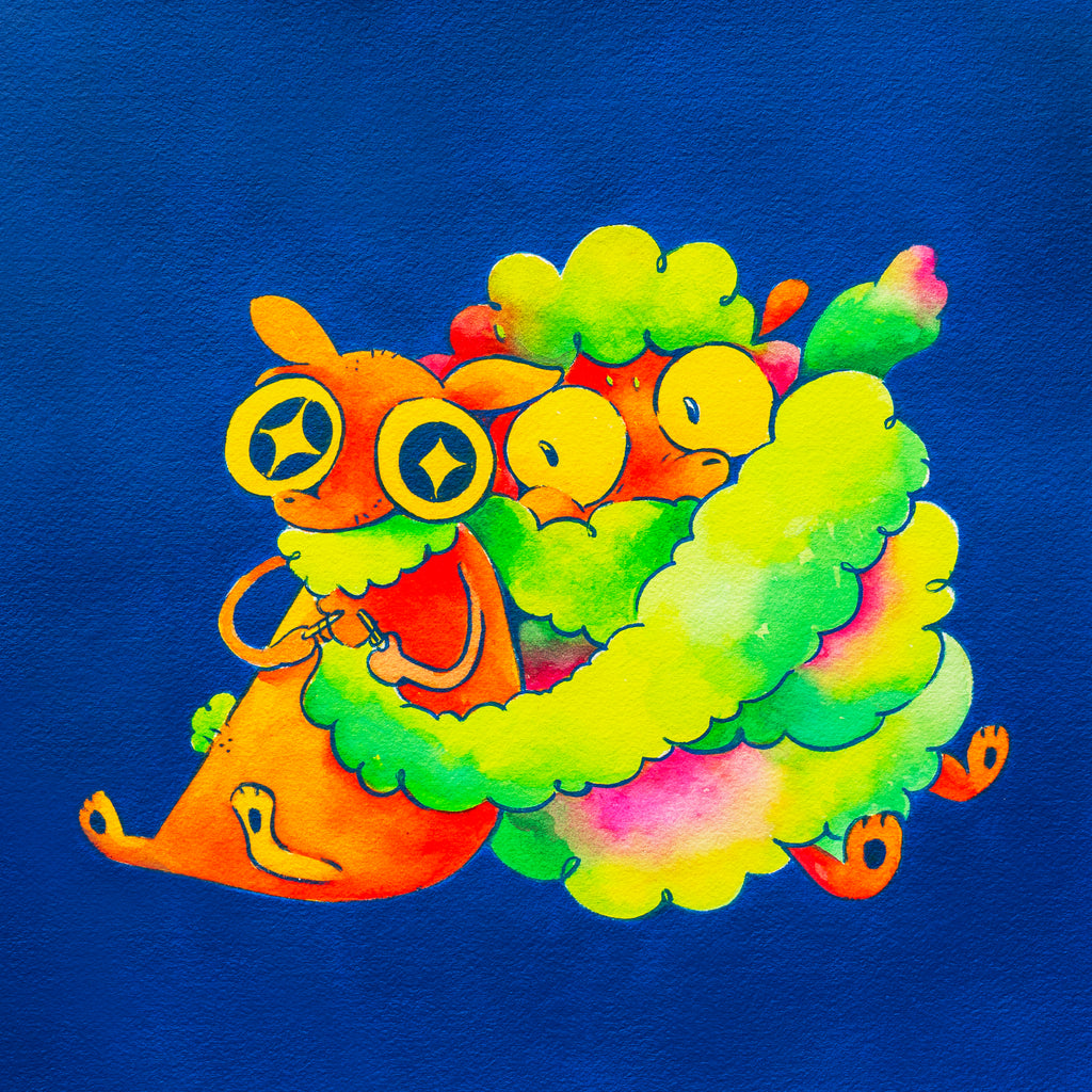 Love Language VII: The Devotion, CLASUTTA, 2026Watercolor, Acrylic, Marker on paper30.0 × 30.0 × 5.0 cm