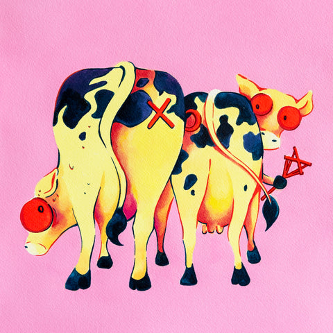 Love Language IX: The Tag, CLASUTTA, 2026Watercolor, Acrylic, Marker on paper30.0 × 30.0 × 5.0 cm