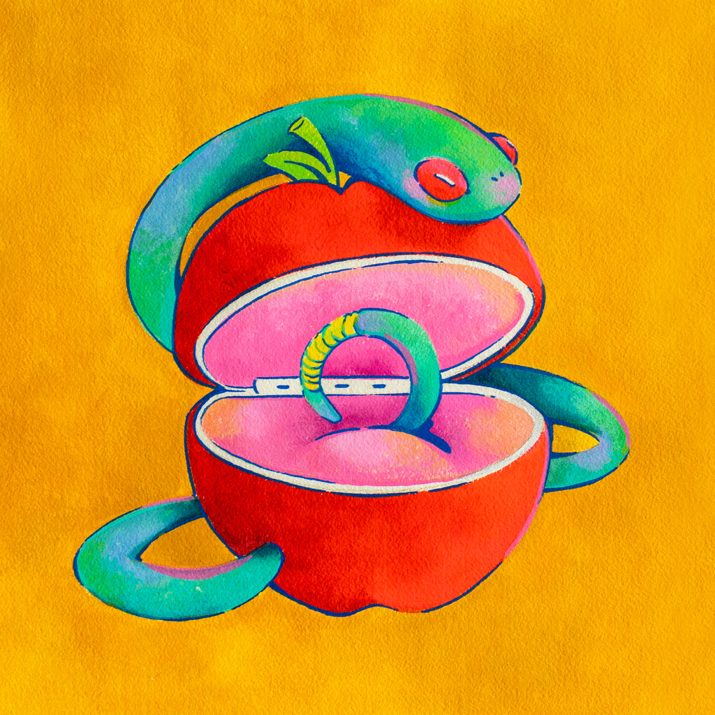 Love Language X: The Contract, CLASUTTA, 2026Watercolor, Acrylic, Marker on paper30.0 × 30.0 × 5.0 cm