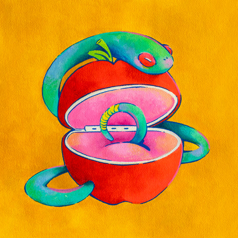 Love Language X: The Contract, CLASUTTA, 2026Watercolor, Acrylic, Marker on paper30.0 × 30.0 × 5.0 cm