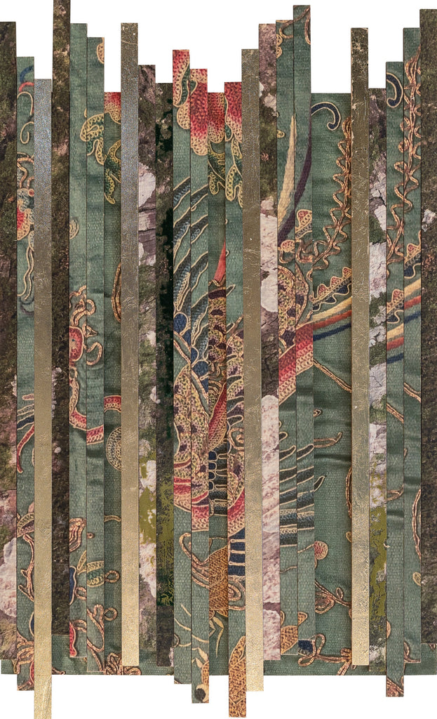 The Peranakan Forest #2 (Phoenix), DEBORAH MCKELLAR, 2023Digital Printing, Gold Leaf and Flocking on Wooden Panel60.0 × 45.0 cm