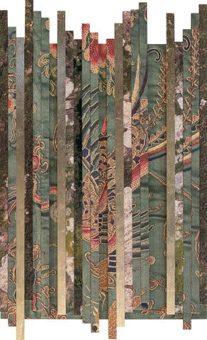 The Peranakan Forest #2 (Phoenix), DEBORAH MCKELLAR, 2023Digital Printing, Gold Leaf and Flocking on Wooden Panel60.0 × 45.0 cm