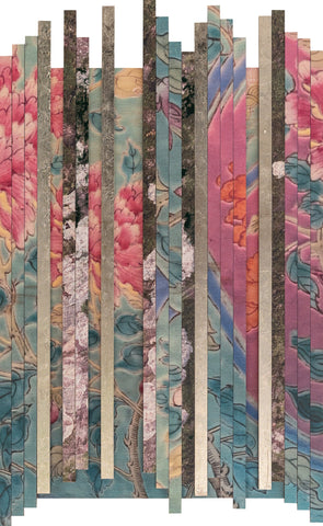 The Peranakan Forest #5 (Peony), DEBORAH MCKELLAR, 2023Digital Printing, Gold Leaf and Flocking on Wooden Panel60.0 × 45.0 cm