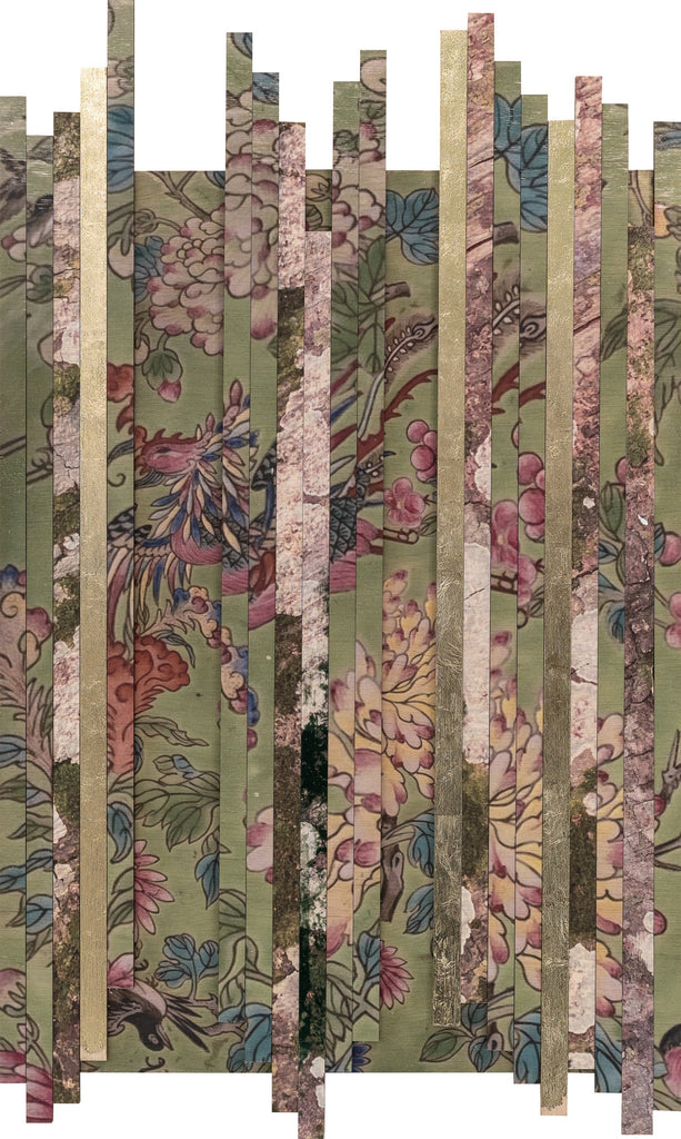 The Peranakan Forest #7 (Phoenix & Peonies), DEBORAH MCKELLAR, 2023Digital Printing, Gold Leaf and Flocking on Wooden Panel60.0 × 45.0 cm