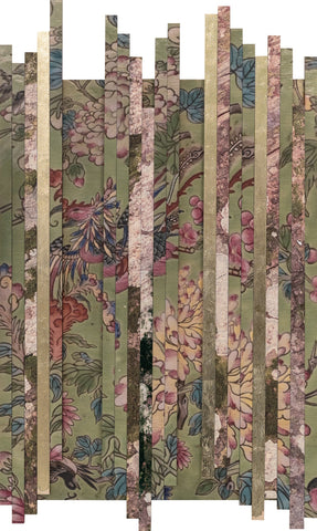 The Peranakan Forest #7 (Phoenix & Peonies), DEBORAH MCKELLAR, 2023Digital Printing, Gold Leaf and Flocking on Wooden Panel60.0 × 45.0 cm