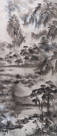 Beyond the Night, DEBORAH MCKELLAR, 2024Acrylic Painting, Silkscreen Printing and Silver Leaf on Linen Canvas154.0 × 65.0 cm