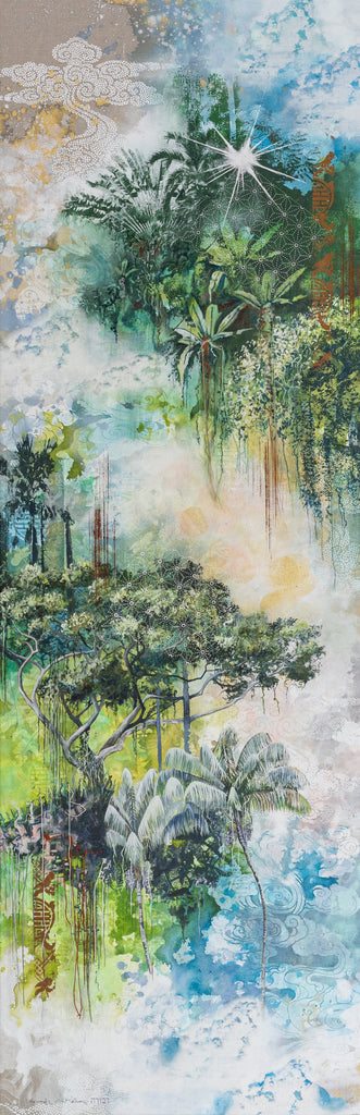 Vertical Gardens #3, DEBORAH MCKELLAR, 2024Acrylic Painting, Silkscreen Printing and Colour Pencils on Linen Canvas200.0 × 65.0 cm