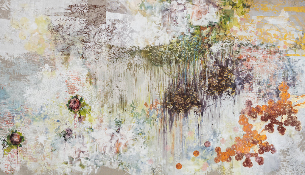 I Walked 30,000 Steps to Get to You #1, DEBORAH MCKELLAR, 2025Acrylic Painting, Silkscreen Printing, Metallic Foils, Flocking and Embroidery Thread on Linen Canvas115.0 × 200.0 cm