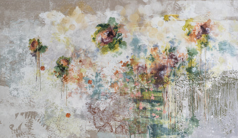 I Walked 30,000 Steps to Get to You #2, DEBORAH MCKELLAR, 2025Acrylic Painting, Silkscreen Printing, Metallic Foils, Flocking and Embroidery Thread on Linen Canvas115.0 × 200.0 cm