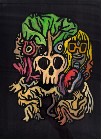 Death and Tree, FABIEN VERSCHAERE, 2019Water color on Korean paper and wood29.0 × 21.0 cm