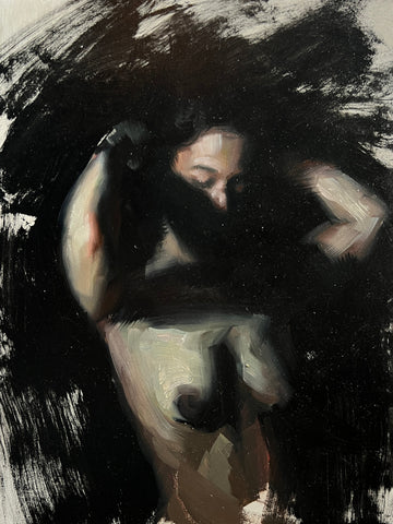 Untitled #9, HENRIK AARRESTAD ULDALEN, 2020Oil on panel32.0 × 24.0 cmCharacterized by expressive brushwork and minimal, restrained compositions, Henrik Uldalen's works create a dreamlike, liminal atmosphere. They explore emotional and existential themes such as loneliness, alienation, and anxiety, often conveyed through the human figure.