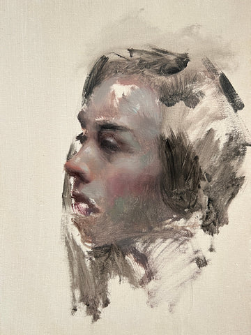 Untitled #22, HENRIK AARRESTAD ULDALEN, 2025Oil on panel32.0 × 24.0 cmCharacterized by expressive brushwork and minimal, restrained compositions, Henrik Uldalen's works create a dreamlike, liminal atmosphere. They explore emotional and existential themes such as loneliness, alienation, and anxiety, often conveyed through the human figure.