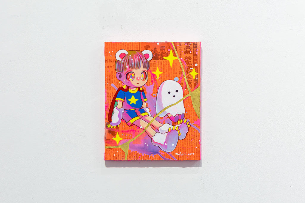 To Broken Things #2, HIKARI SHIMODA, 2025Acrylic, Oil on canvas with newspaper and gold leaf27.3 × 22.0 cm