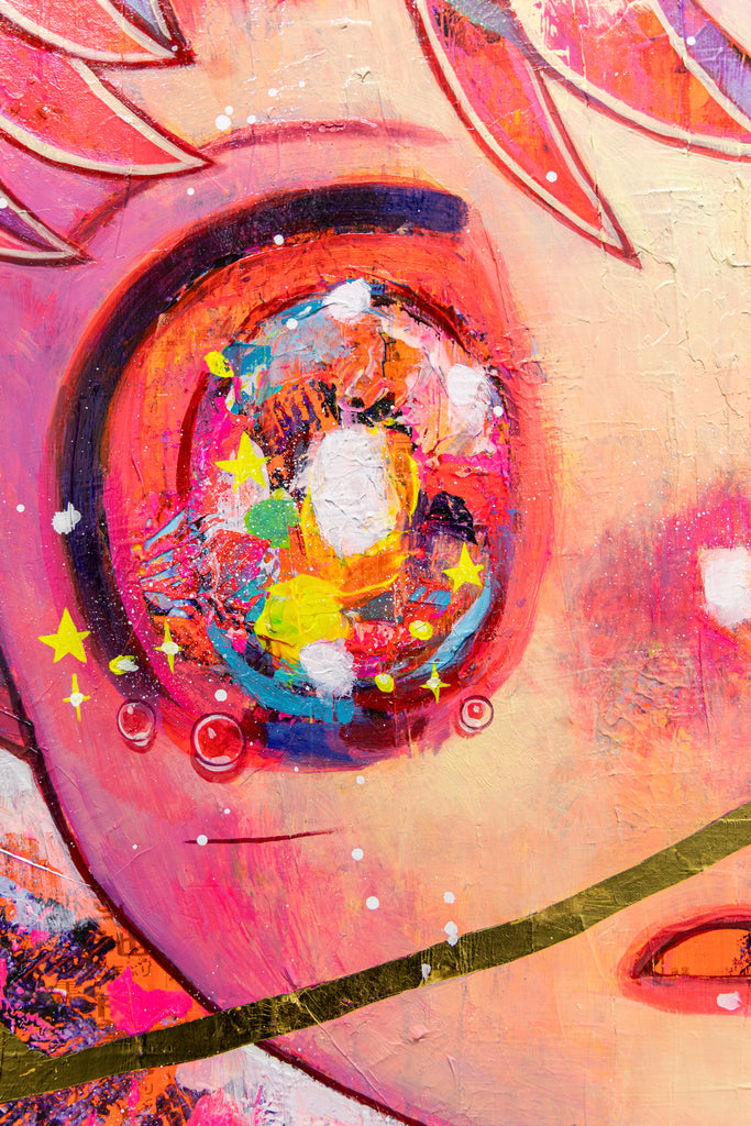 To Broken Things #1, HIKARI SHIMODA, 2025Acrylic, Oil on canvas with newspaper and gold leaf116.7 × 91.0 cm