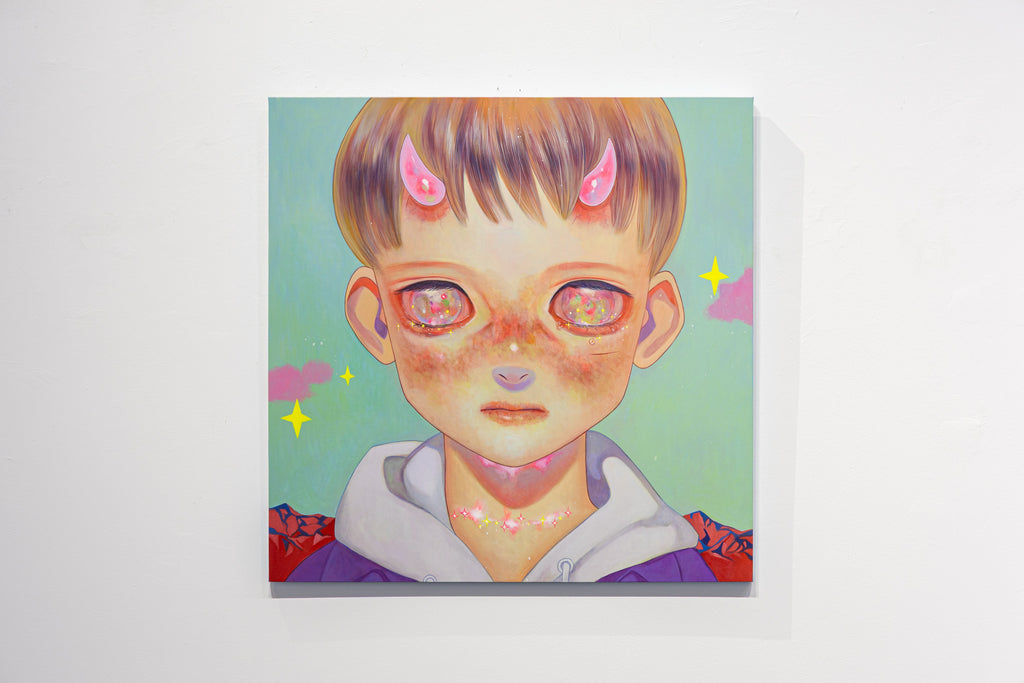 God Is Dead, But… #14, HIKARI SHIMODA, 2023Acrylic, Oil on canvas with cotton cloth72.7 × 72.7 cm