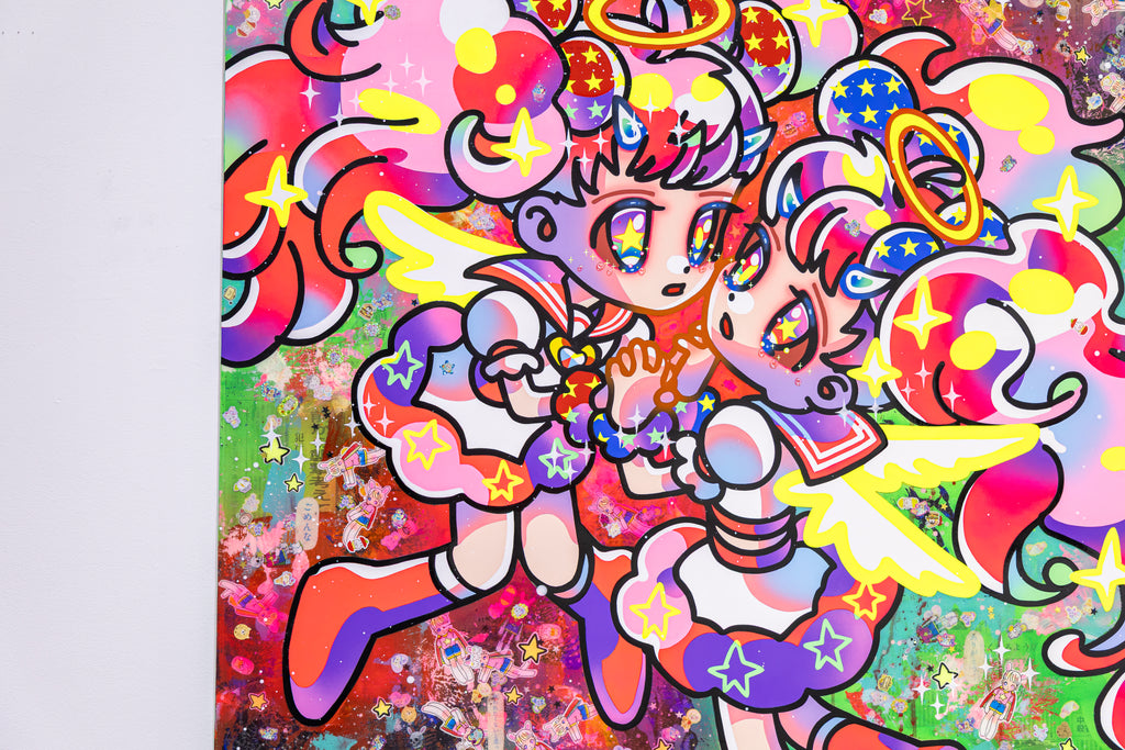 Save Yourself, HIKARI SHIMODA, 2023Acrylic on canvas with gel medium and collage145.5 × 112.0 cm