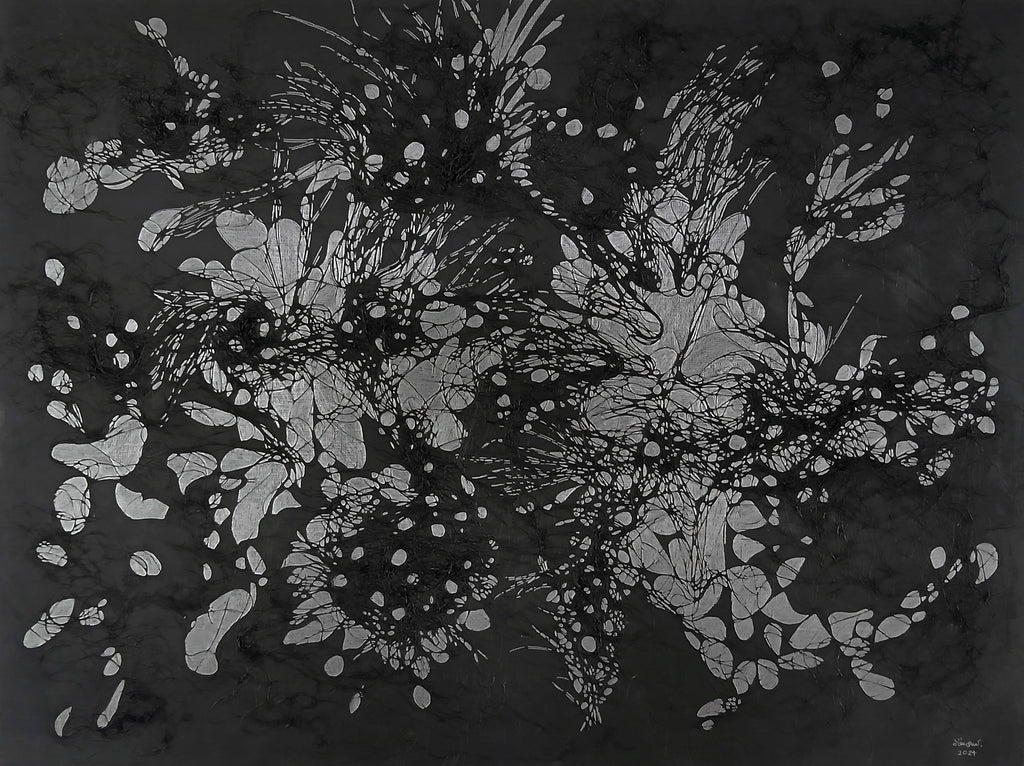 Blowing in the Wind No.1, Imhathai SUWATTHANASILP, 2024Mixed technique, Human hair, Acrylic and graphite on linen45.0 × 60.0 cm