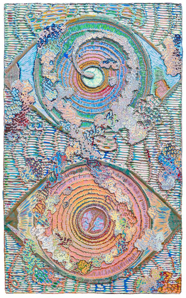 Heavenly Eyes 20250415, JIANG MIAO, 2025Acrylic on wooden board, Carving90.0 × 55.0 cm