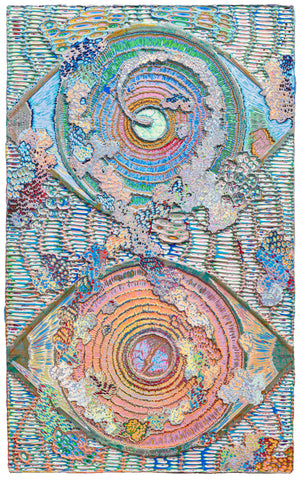 Heavenly Eyes 20250415, JIANG MIAO, 2025Acrylic on wooden board, Carving90.0 × 55.0 cm