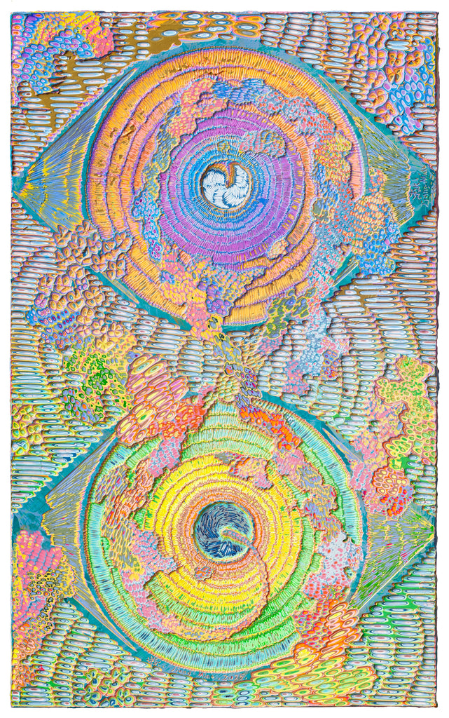 Heavenly Eyes 20250515, JIANG MIAO, 2025Acrylic on wooden board, Carving90.0 × 55.0 cm