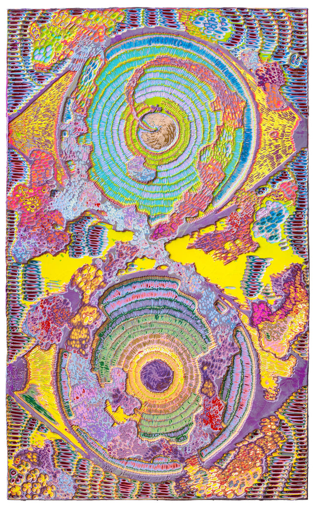 Heavenly Eyes 20250519, JIANG MIAO, 2025Acrylic on wooden board, Carving90.0 × 55.0 cm