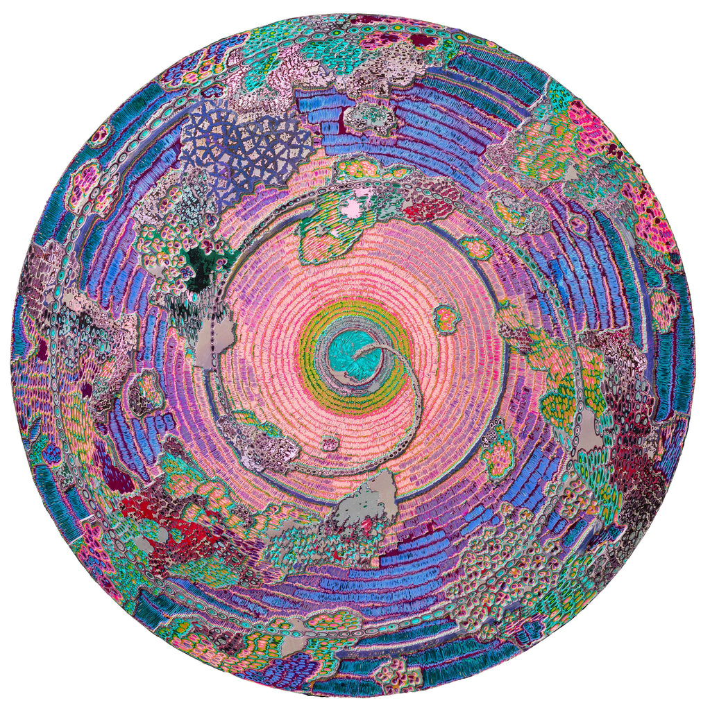 Taoist Trinity and the Self 20250528, JIANG MIAO, 2025Acrylic on wooden board, Carving141.0φ cm