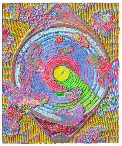 Heavenly Eyes 20250605, JIANG MIAO, 2025Acrylic on wooden board, Carving66.0 × 55.0 cm