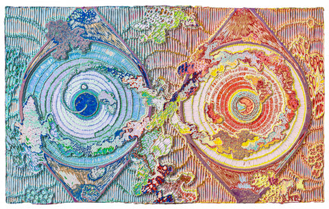 Heavenly Eyes.20250911, JIANG MIAO, 2025Acrylic on wooden board, Carving55.0 × 90.0 cm