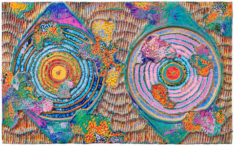 Heavenly Eyes.20250818, JIANG MIAO, 2025Acrylic on wooden board, Carving55.0 × 90.0 cm