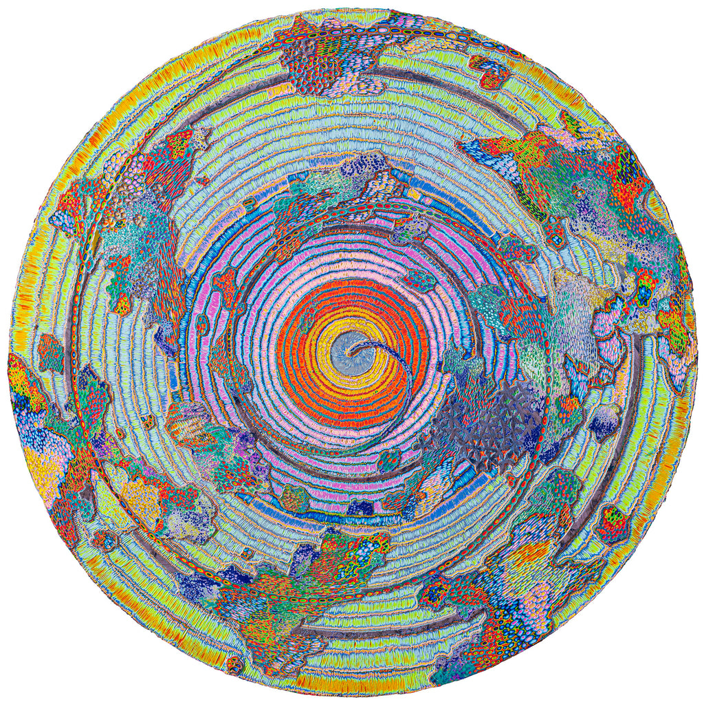 Taoist Trinity and the Self 20251010, JIANG MIAO, 2025Acrylic on wooden board, Carving150.0φ cm