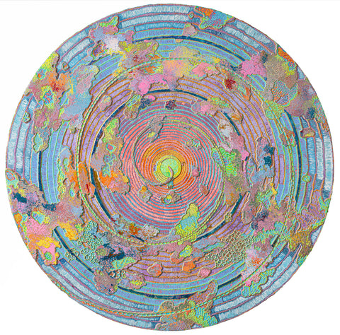 Taoist Trinity and the Self 20250926, JIANG MIAO, 2025Acrylic on wooden board, Carvingφ217.0 cm
