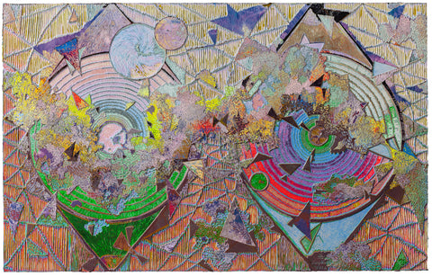 Heavenly Eyes 20260628, JIANG MIAO, 2026Acrylic on wooden board, Carving120.0 × 190.0 cm