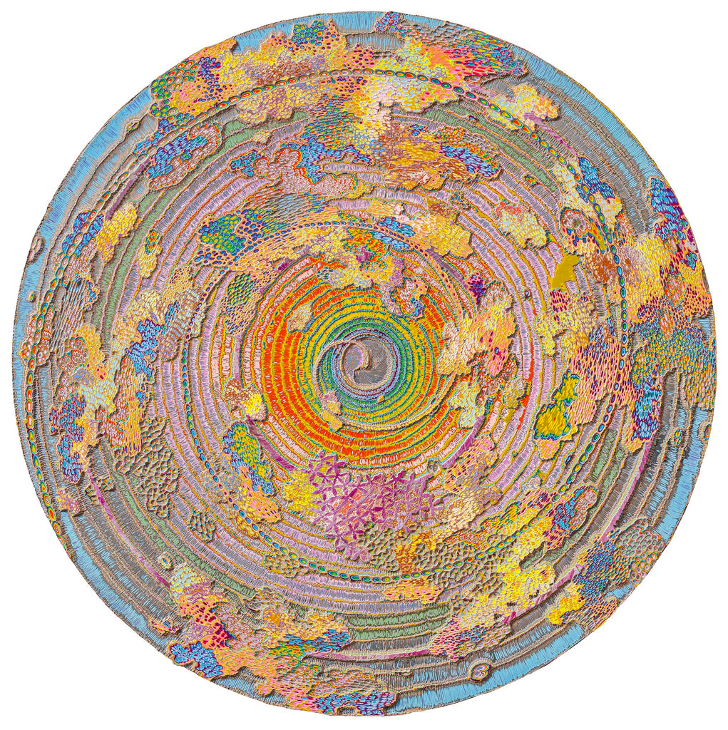Taoist Trinity and the Self 20260329, JIANG MIAO, 2026Acrylic on wooden board, Carvingφ126.0 cm