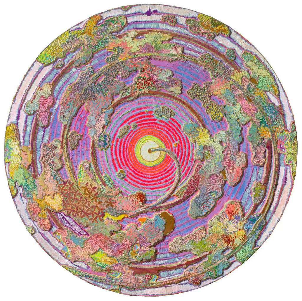 Taoist Trinity and the Self 20260701, JIANG MIAO, 2026Acrylic on wooden board, Carvingφ126.0 cm