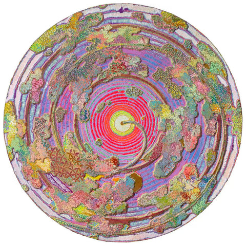 Taoist Trinity and the Self 20260701, JIANG MIAO, 2026Acrylic on wooden board, Carvingφ126.0 cm
