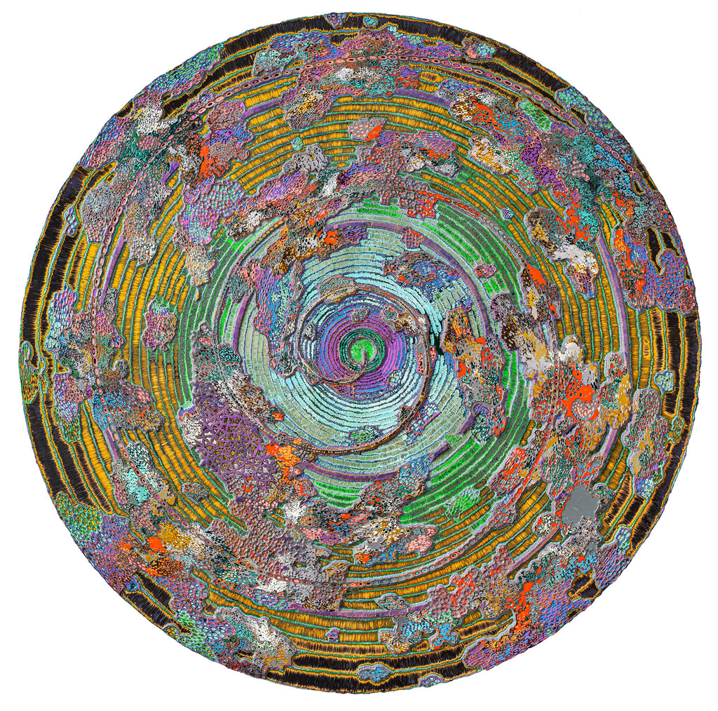 Taoist Trinity and the Self 20260303, JIANG MIAO, 2026Acrylic on wooden board, Carvingφ200.0 cm