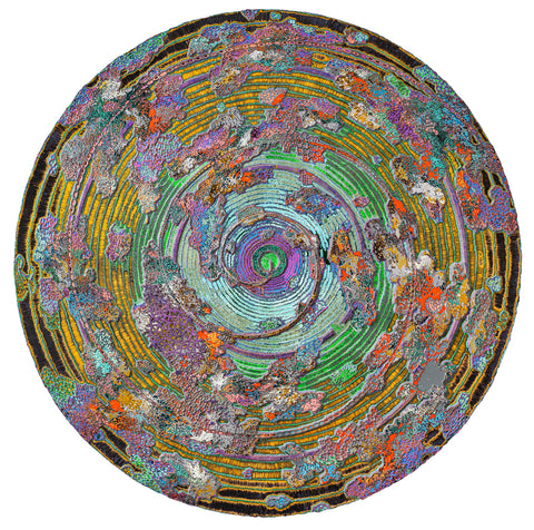Taoist Trinity and the Self 20260303, JIANG MIAO, 2026Acrylic on wooden board, Carvingφ200.0 cm