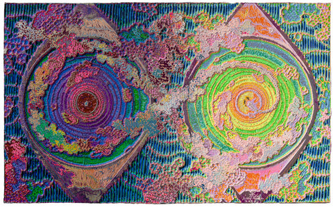Heavenly Eyes 20260616, JIANG MIAO, 2026Acrylic on wooden board, Carving55.0 × 90.0 cm