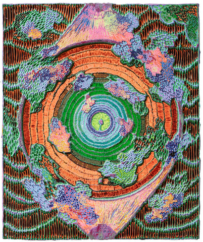Heavenly Eyes 20260422, JIANG MIAO, 2026Acrylic on wooden board, Carving66.0 × 55.0 cm