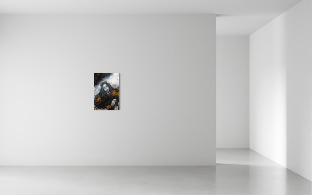 Luna Amulet, KENKI TSUJIMOTO, 2024Panel, acrylic,natural mineral pigments,gold leaf,old documents (1870 )72.7 × 50.0 cm