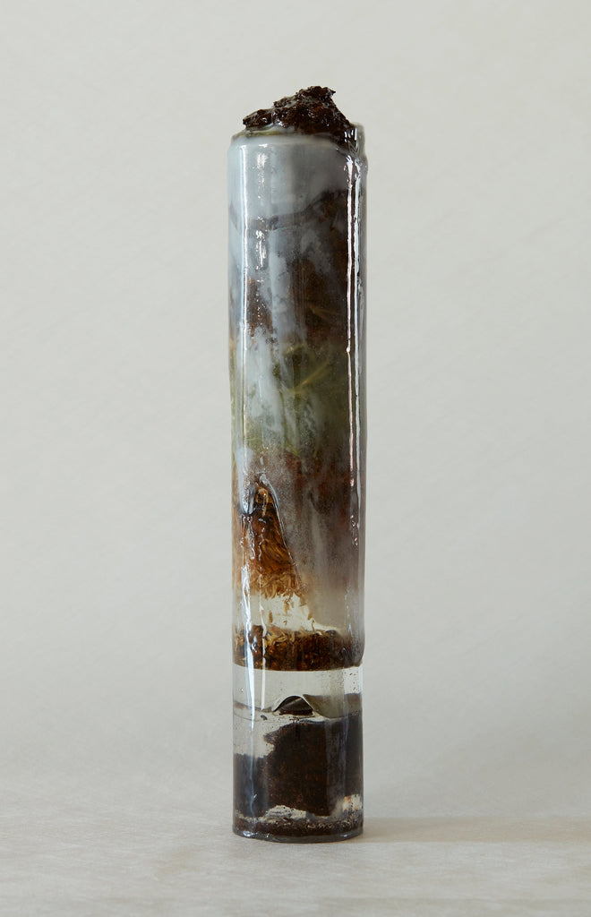 Murky , Smelly Memories #3, KOHEI KYOMORI, UndatedObjects encassed in resin : Milk , Rice husk , Iron , Cow feed , Straw , Hay , Soil , Flies , Cow hair8.0Φ × 43.0 cm